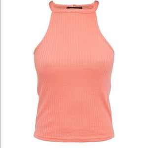 Coral/orange high neck robbed tank